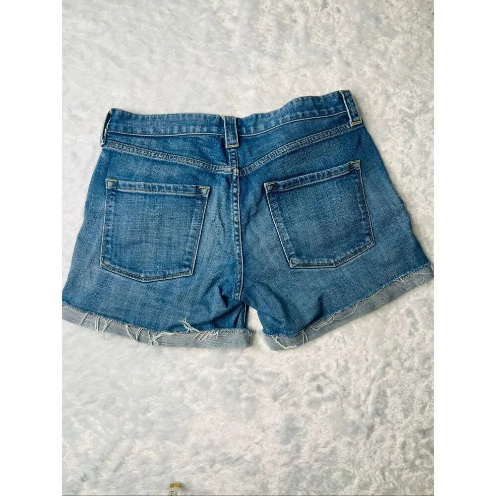 J. Crew Womens Medium Wash Blue Stretch Mid Rise Denim Cutoff Shorts Size 2